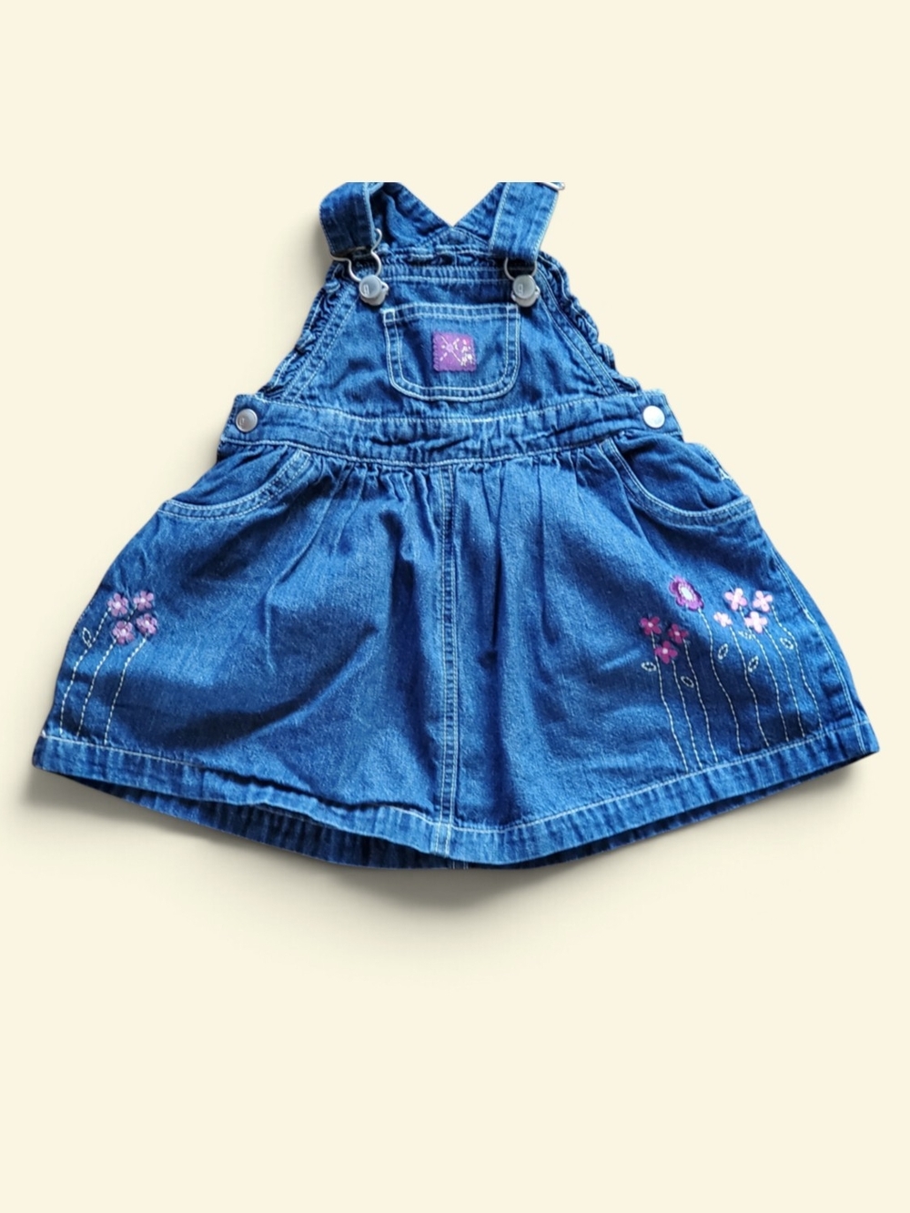 Toddler Denim Jumper with Floral Embroidery In Size 18-24 Mos